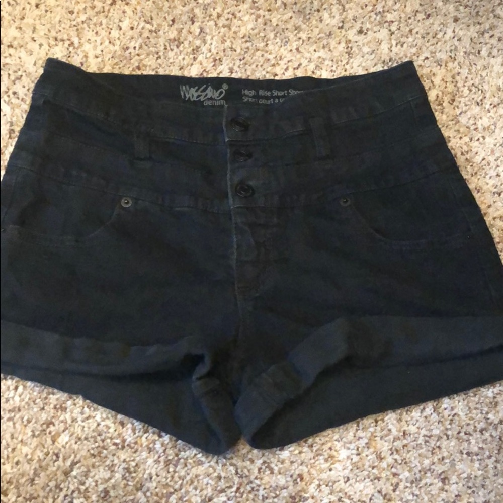 High rise black denim shorts